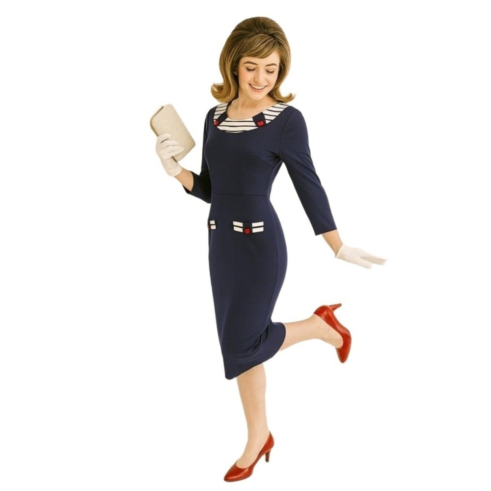 Homeyee‎ Womens Dress Medium Retro Airline Long Sleeve Striped Collar Buttons